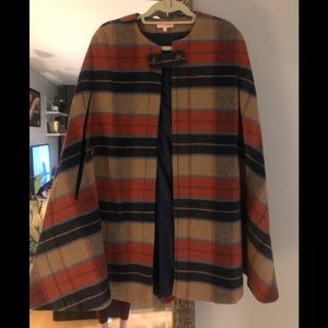 Orange, navy, camel cape jacket with pockets